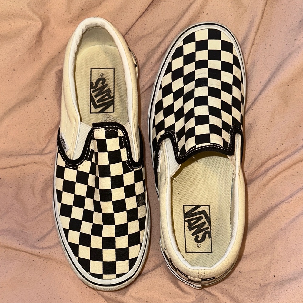 Vans Black and White Platform Checkered Slip-On Sneakers